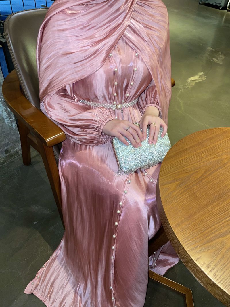 Verve Puff Sleeve Beaded Cardigan With Sleeveless Inner Two-Piece Set Flowing Sheer Long Dress_voghion.com