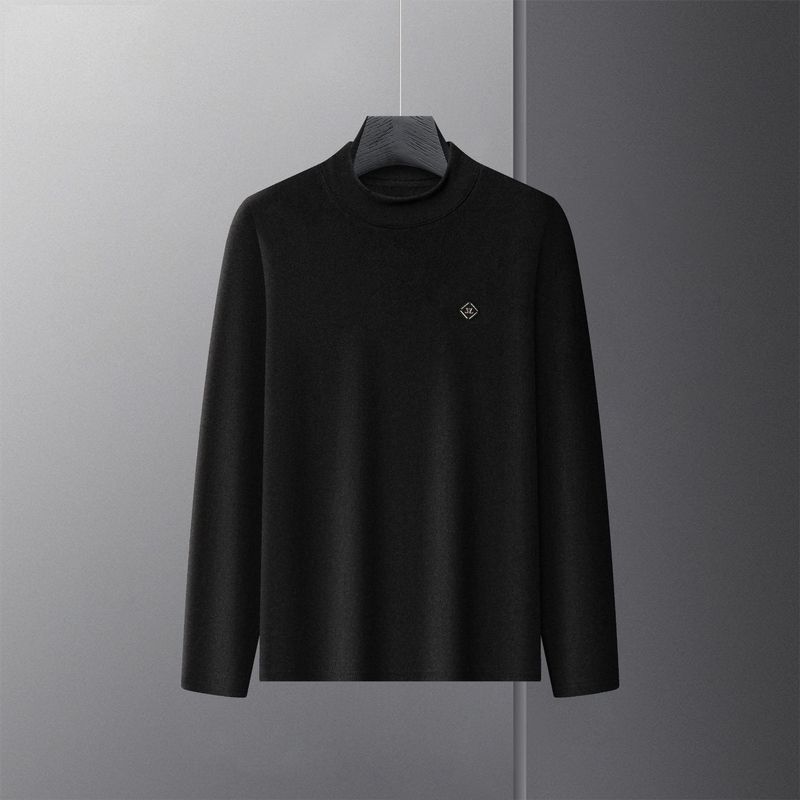 Herrenbekleidung Samthemd Halber Rollkragen Langarm T-Shirt Dicker warmer Innenpullover im chinesischen Stil_voghion.com