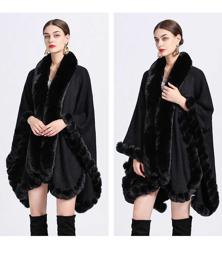 Elegante cardigan oversize con maniche a pipistrello e collo in pelliccia sintetica di coniglio - Lungo cappotto avvolgente con apertura frontale per donna (colori multipli)_voghion.com