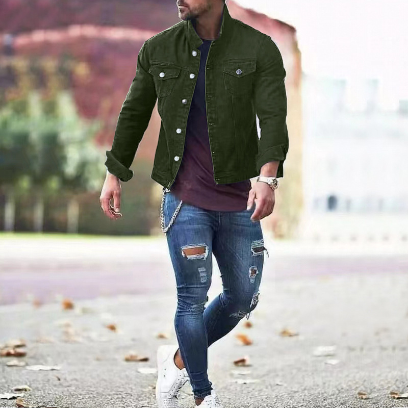 2024 Men's Spring and Autumn Casual Slim Fit Denim with Multi Pocket Button Smooth Plate Workwear Jacket_voghion.com