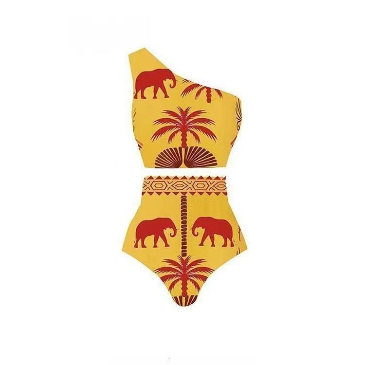 Damesbadpak retro bedrukte mesh-broek conservatieve badpakbikini_voghion.com
