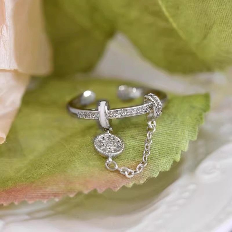 Avautuva ketju, pyöreä hopeinen, puhdas zirkoni, naisten lokerokuvio, etusormi, muodikas ja hieno kerrostettu kuvio, sormi,_voghion.com