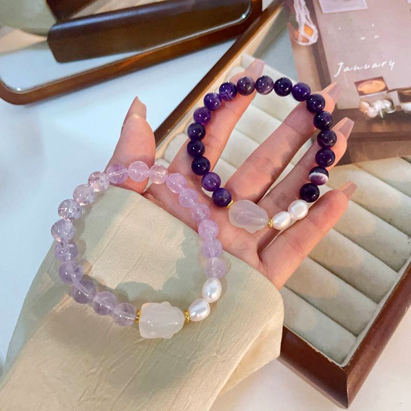 Perlenarmbänder Neun Lila Feuer Natürliches Amethyst-Armband Nationaler Stil Kleine Rote Multi-Schatz-Handornamente Original Weißes Kristallarmband_voghion.com