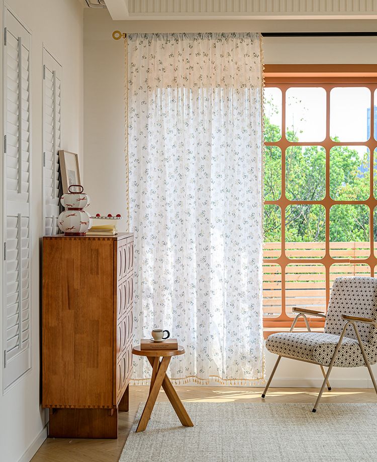 Japanese Style Daisy Semi-Sheer Curtains - 100% Cotton Cafe Curtains For Kitchen, Windows (Tie Top/Grommet/Hook, 60x90cm To 150x300cm, Floral Boho)_voghion.com