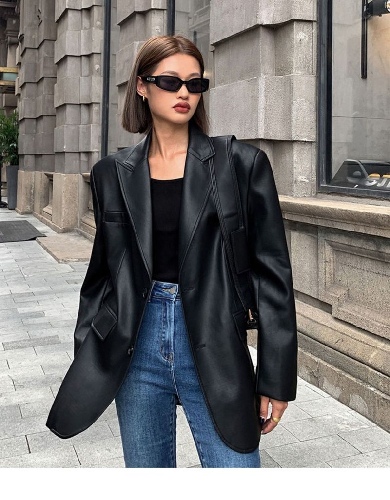 Abito da donna in pelle PU sciolto di alta qualità primavera e autunno nuovo stile_voghion.com