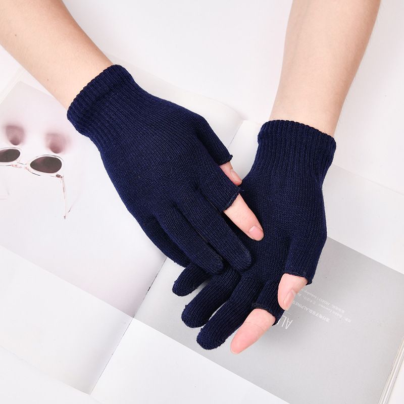 Guanti invernali caldi da uomo Boy Boy, touchscreen, neri, due dita scoperte, scrittura studentesca, ciclismo, lavoro, semplici ed eleganti,_voghion.com