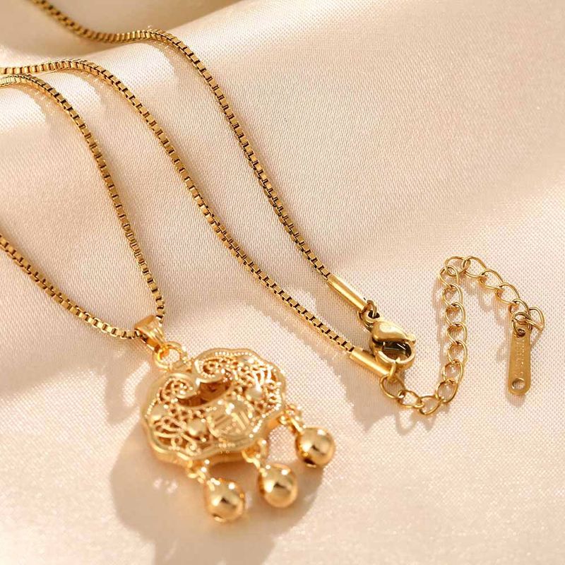 Collana in acciaio al titanio con chiusura di sicurezza dorata in stile cinese con un tocco di lusso leggero e di alta qualità, versatile e adatta per_voghion.com
