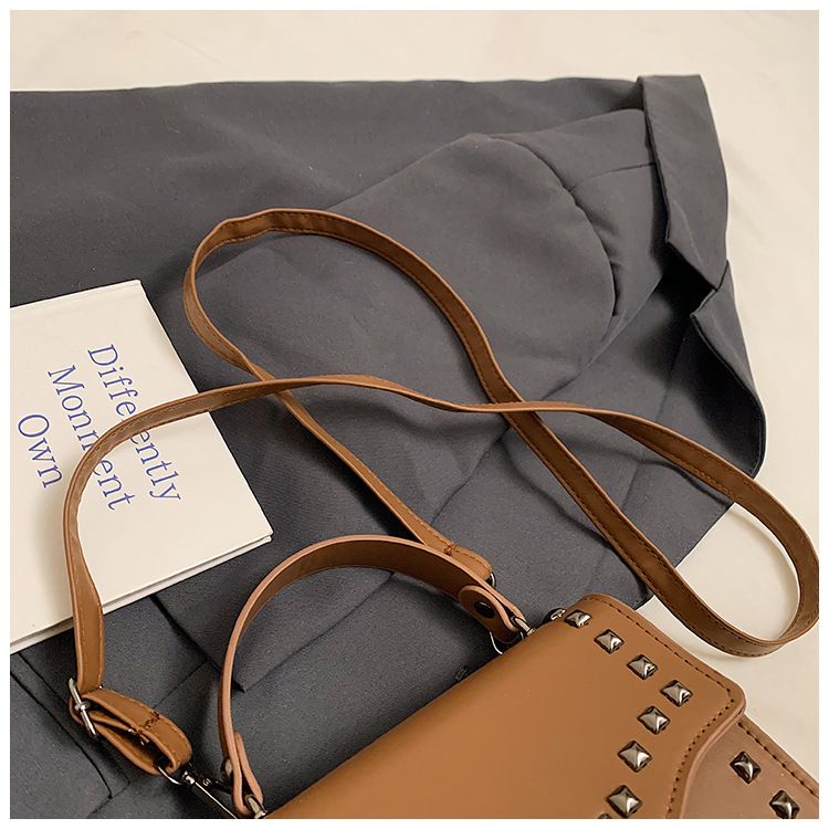 Women's Studded Clutch Bag - Spring PU Small Handbag With Flap Closure (Black, Brown, Beige, White)_voghion.com