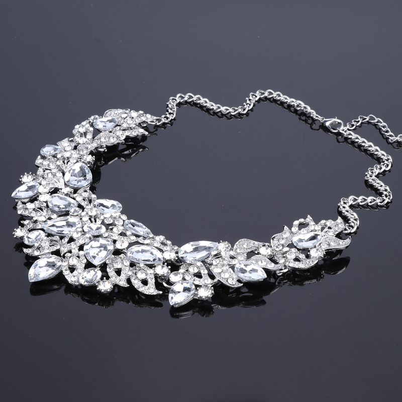 Set di bigiotteria da donna, da sposa, con strass, in cristallo, con collana di fiori e orecchini, per feste_voghion.com