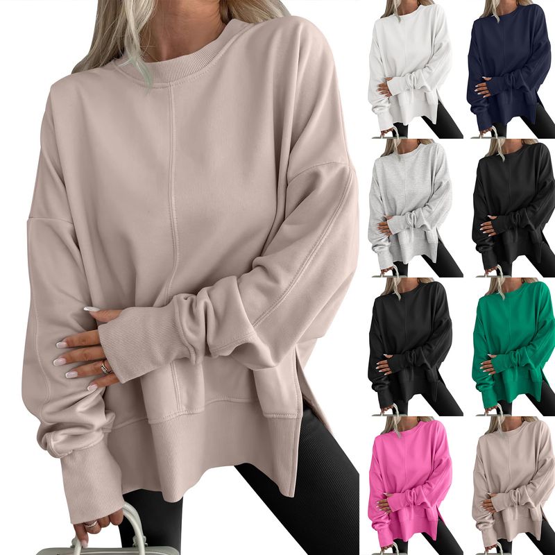 Women's Autumn And Winter Long Sleeve Round Neck Sweatshirt Solid Color Casual Bottoming Shirt_voghion.com