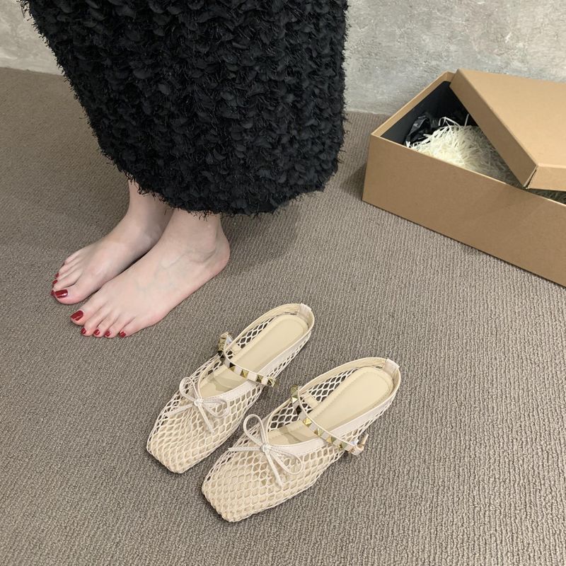 Lage hak Koreaanse stijl visnet geweven sandalen voor vrouwen 25 Zomer holle comfort niche strand Romeinse schoenen gesloten teen half_voghion.com