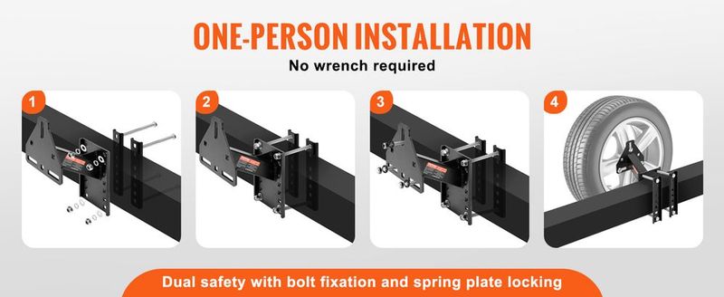 VEVOR Spare Tire Carrier, Trailer Spare Tire Mount, 160 Lbs Capacity, Utility Trailer Accessories Fits Most 4 & 5 & 6 & 8 Lugs Wheels On 4", 4.25", 4.5", 4.75", 5", 5.5", 6", 6.5" Bolt Patterns_voghion.com