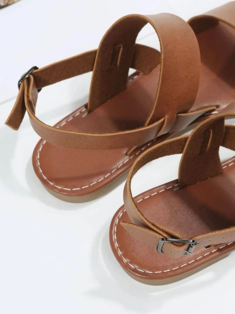 Roman summer new fashionable comfortable for external wear. Women's with ankle strap and round toe flat sole sandals in_voghion.com