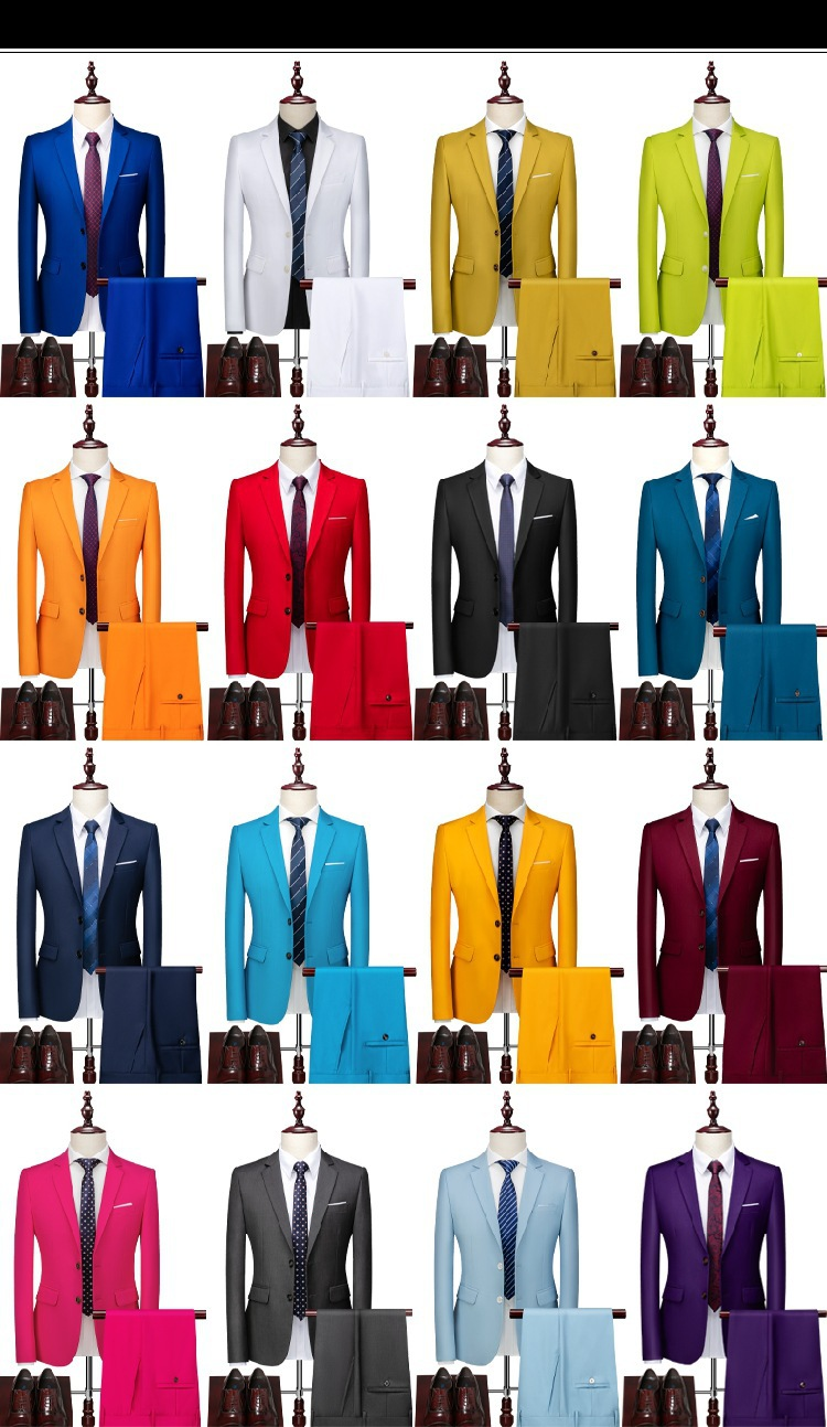 Chaqueta de traje delgada de negocios para novio y padrino de boda para hombre, traje de dos botones de color sólido, conjunto de dos piezas_voghion.com