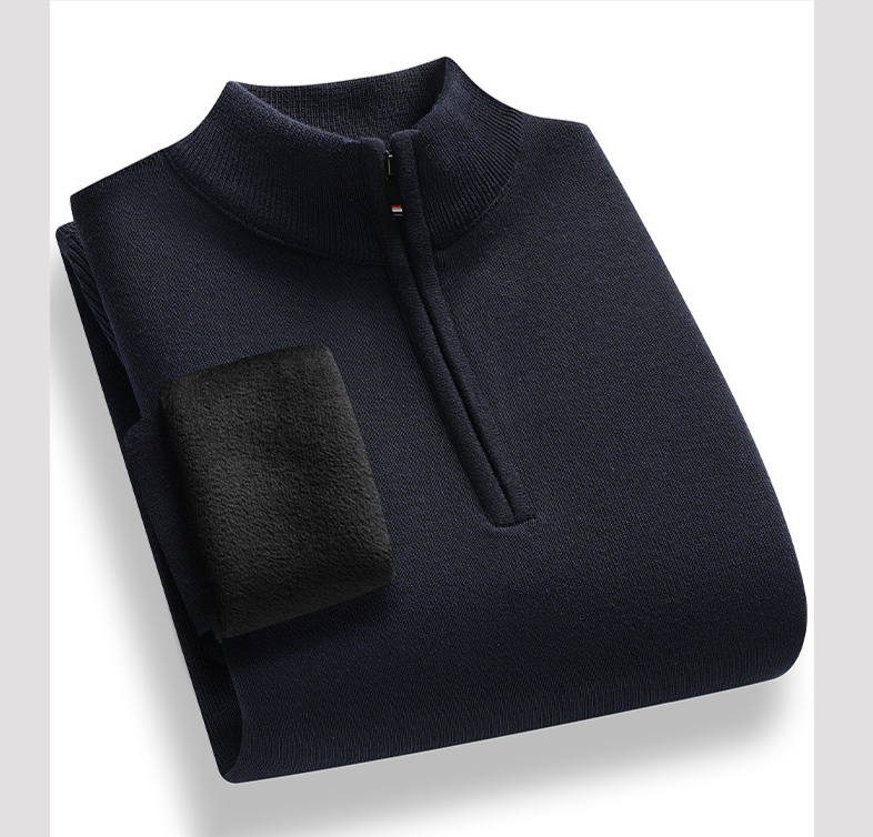 Herrenbekleidung Halbreißverschluss plus Fleecepullover für Herren im Herbst und Winter, einfarbig, lässiger Trend, schlichter, hübscher Pullover, halber Reißverschluss, Strickhemd_voghion.com