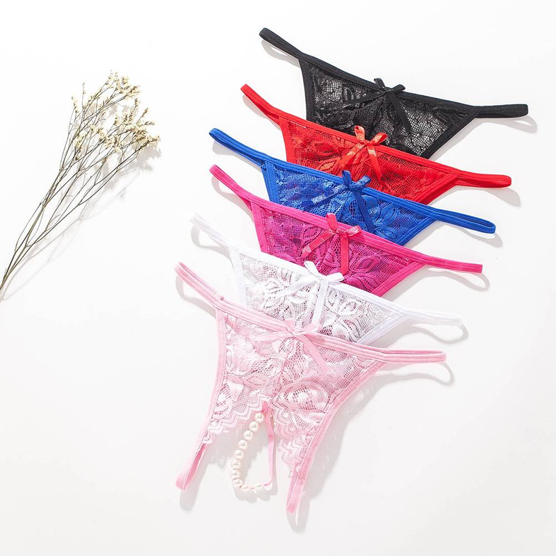 Culotte sexy de massage en perles chaudes pour femmes, culotte sexy pour femmes, entrejambe ouvert, dentelle transparente, dos en T, culotte exotique_voghion.com