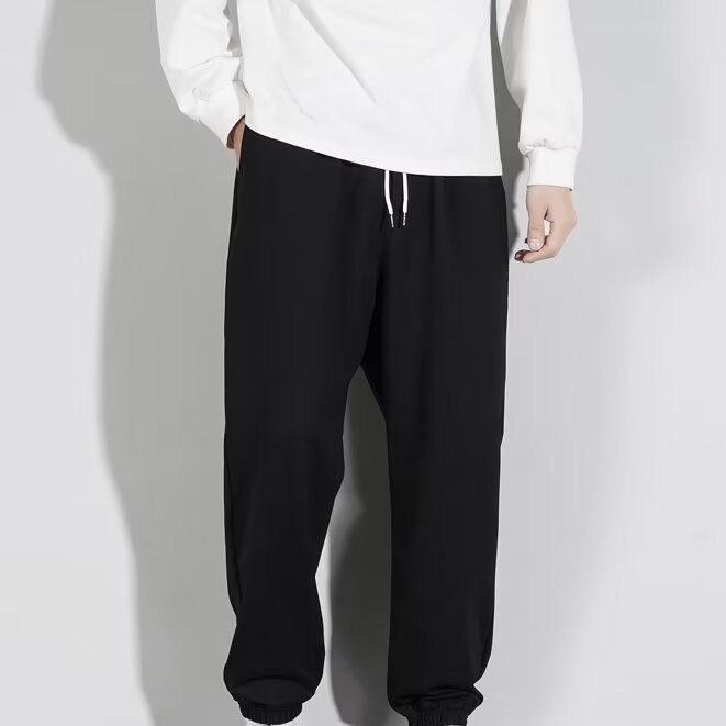 Pantalones deportivos para hombre, primavera y otoño, rectos, sueltos, de talla grande, de color liso, sencillos, informales, deportivos, de nueve puntos._voghion.com