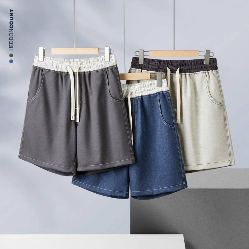 Men's Clothing Light Luxury 390g Linen Design Color Matching Loose Casual Mid Length Pants Men's Five Point Casual Pants Live Broadcast_voghion.com