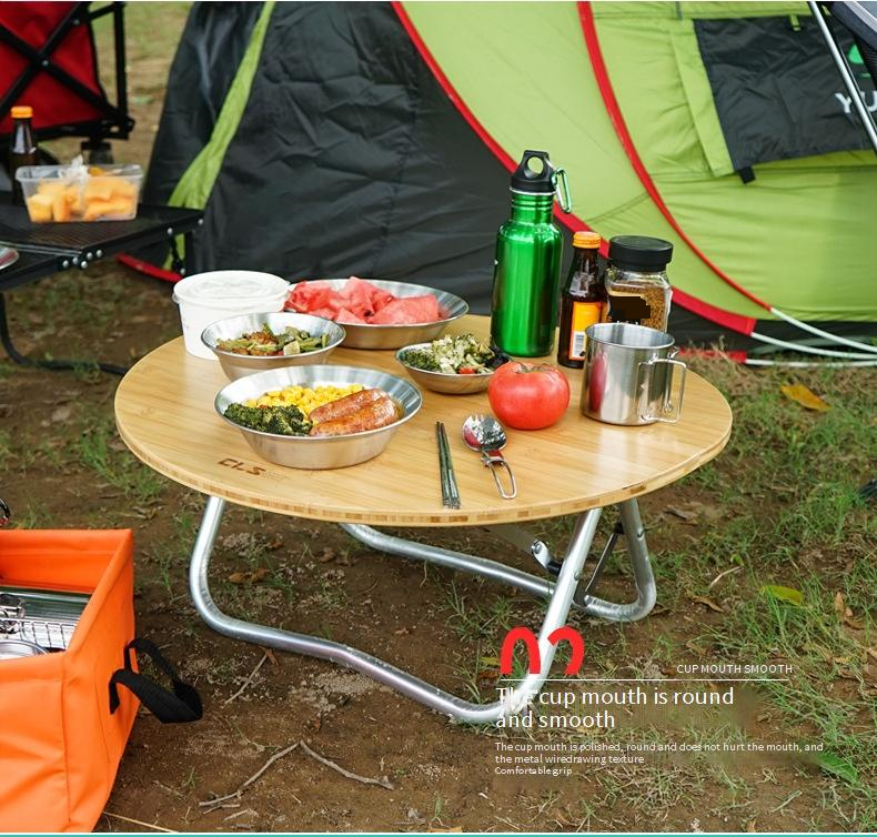 4-Piece Stainless Steel Camping Cookware Set - Lightweight & Compact For Hiking & Picnic (2-3 Person Portable Cooking Kit)_voghion.com