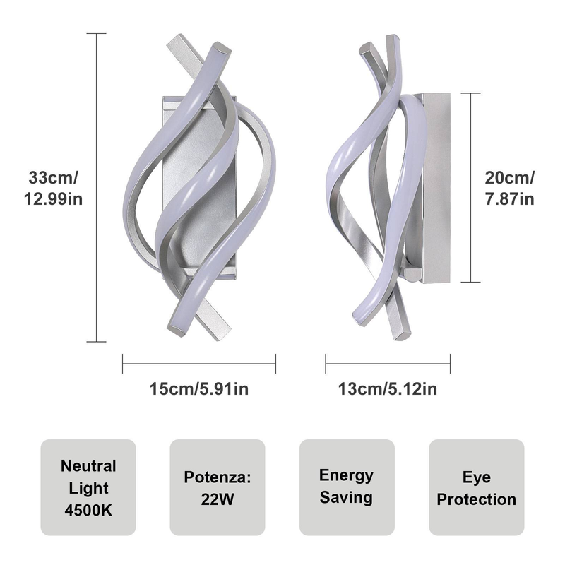 GOECO Wandleuchte mit geflochtenem Kabeldesign, Aluminium, Farbe Silber, Größe 32,5 x 15 x 20 cm, 19 W, neutrales Licht, 220 V_voghion.com