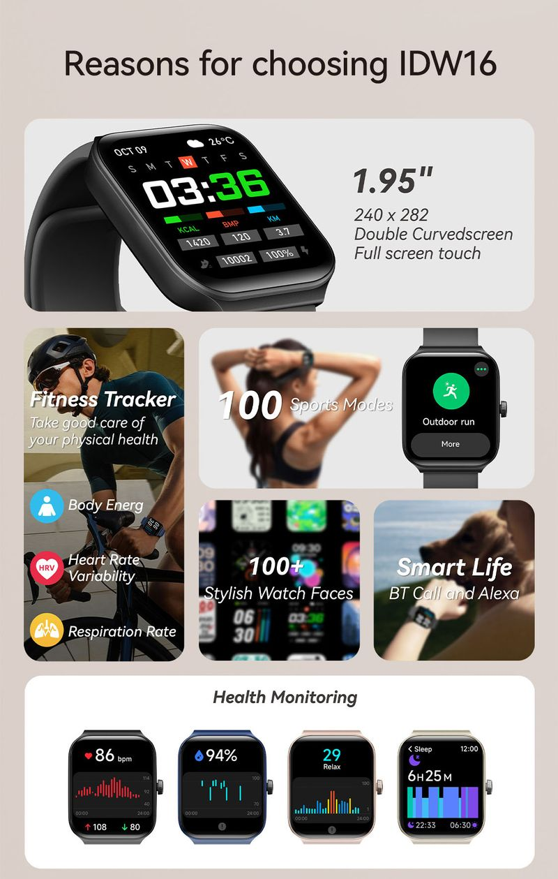 IDW 16 Sprachanrufe Smartwatch Männer Gesundheitsüberwachung Smart Notifications Sprachassistent Smart Watch Frauen_voghion.com