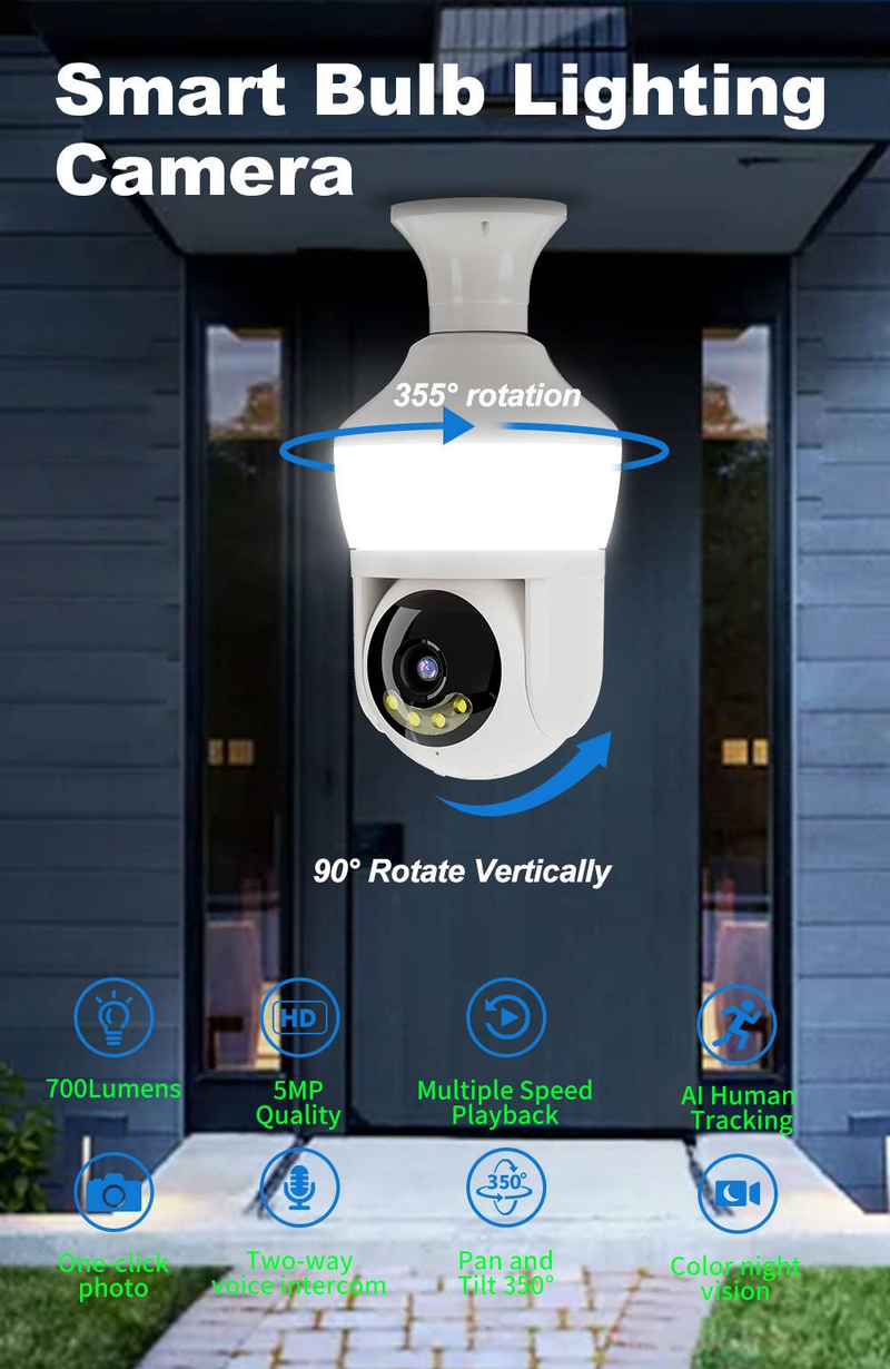 Smart AI Lighting Bulb Surveillance Camera With HD Night Vision, Voice Intercom And WiFi Monitoring_voghion.com