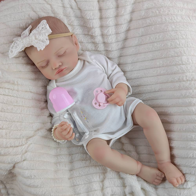 Boneca renascida de 18 polegadas com pele 3D simulada para dormir, cabelo desenhado à mão, acompanha para brincar, boneca lavável, presente de aniversário_voghion.com