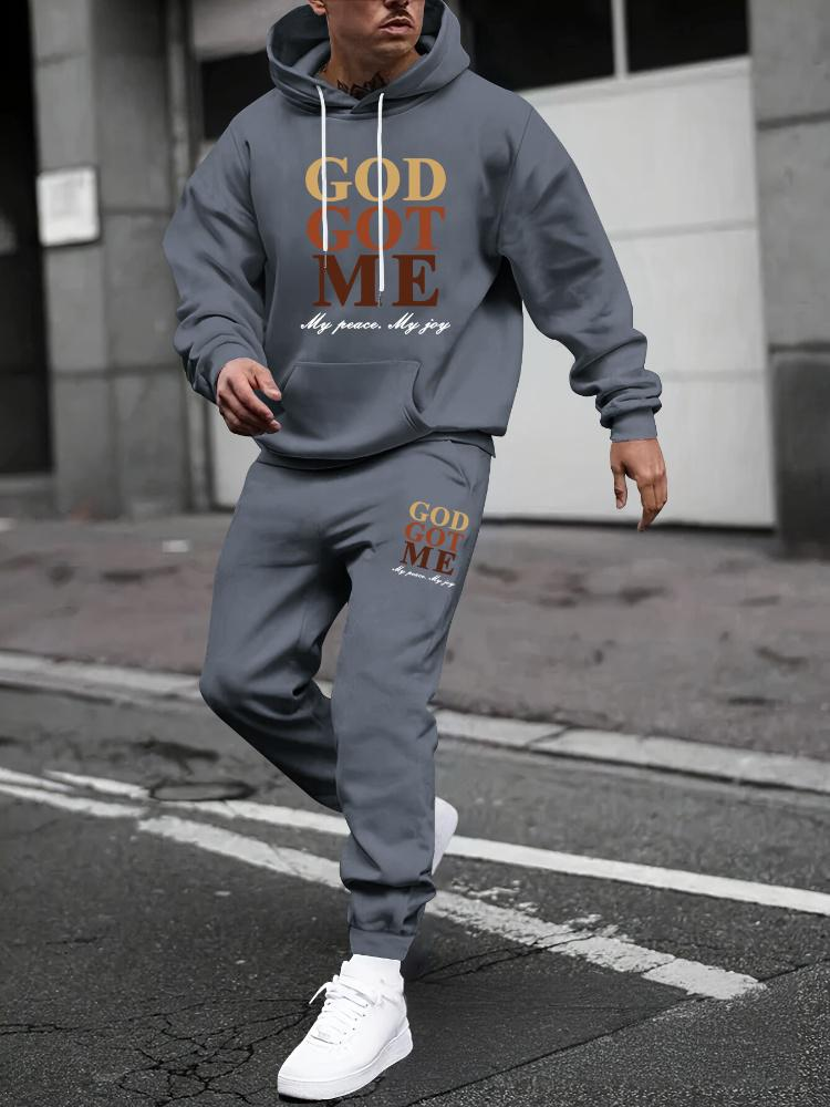 Conjunto de sudadera y jogger estampado para hombre: jersey y pantalón de invierno con forro polar grueso, conjunto informal de dos piezas._voghion.com