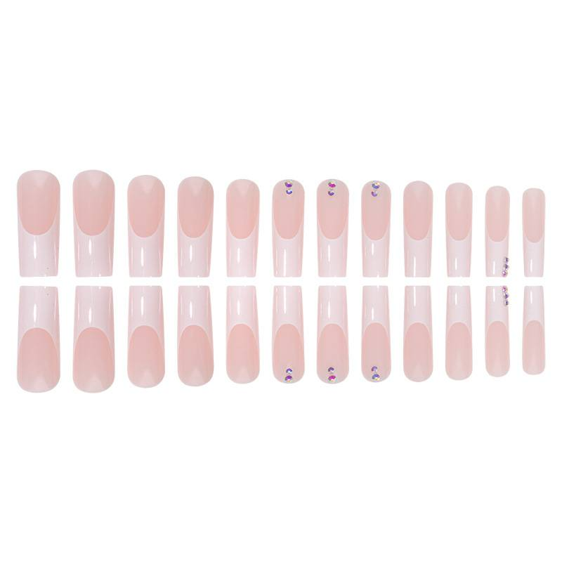 Faux ongles élégants à la française avec des touches de paillettes – Ongles réutilisables à coller pour femmes, faciles à appliquer et à retirer_voghion.com
