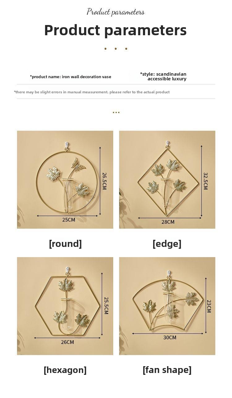 Goldenes Ginkgoblatt-Wanddekor mit Glasröhren – Moderner skandinavischer Hängepflanzer für das Wohnzimmer – Eisenwandkunst mit Reagenzgläsern_voghion.com