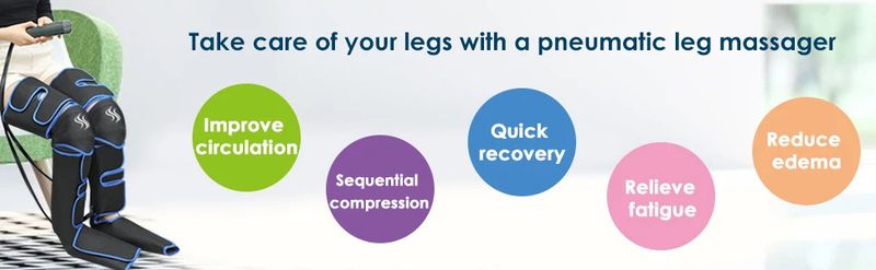 Masseur de jambes à compression d'air avec chaleur et vibrations - 3 modes, thérapie infrarouge, intensité réglable pour soulager les douleurs aux genoux et aux mollets_voghion.com
