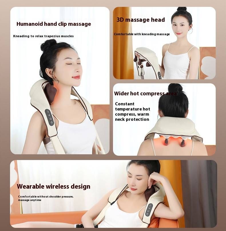 Kızılötesi Terapili 6 Düğümlü Isıtmalı Boyun ve Omuz Masaj Cihazı - Kablosuz Uzaktan Kumanda, 4 Hız Ayarı, Taşınabilir ve Ev İçin Ergonomik Tasarım_voghion.com