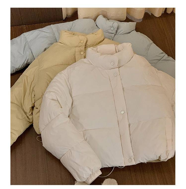 Jaqueta curta feminina com gola alta, casaco grande acolchoado de algodão, agasalho casual de inverno para tamanhos pequenos e grandes_voghion.com