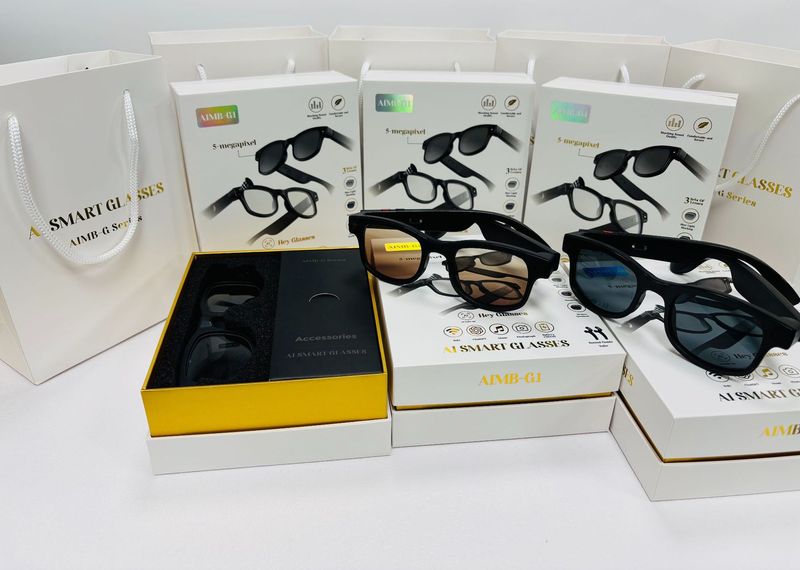 Gafas inteligentes AIMB-G1 con cámara de 800 MP, llamadas Bluetooth, traducción por IA, video 1080P, grabación de voz y kit multilente._voghion.com