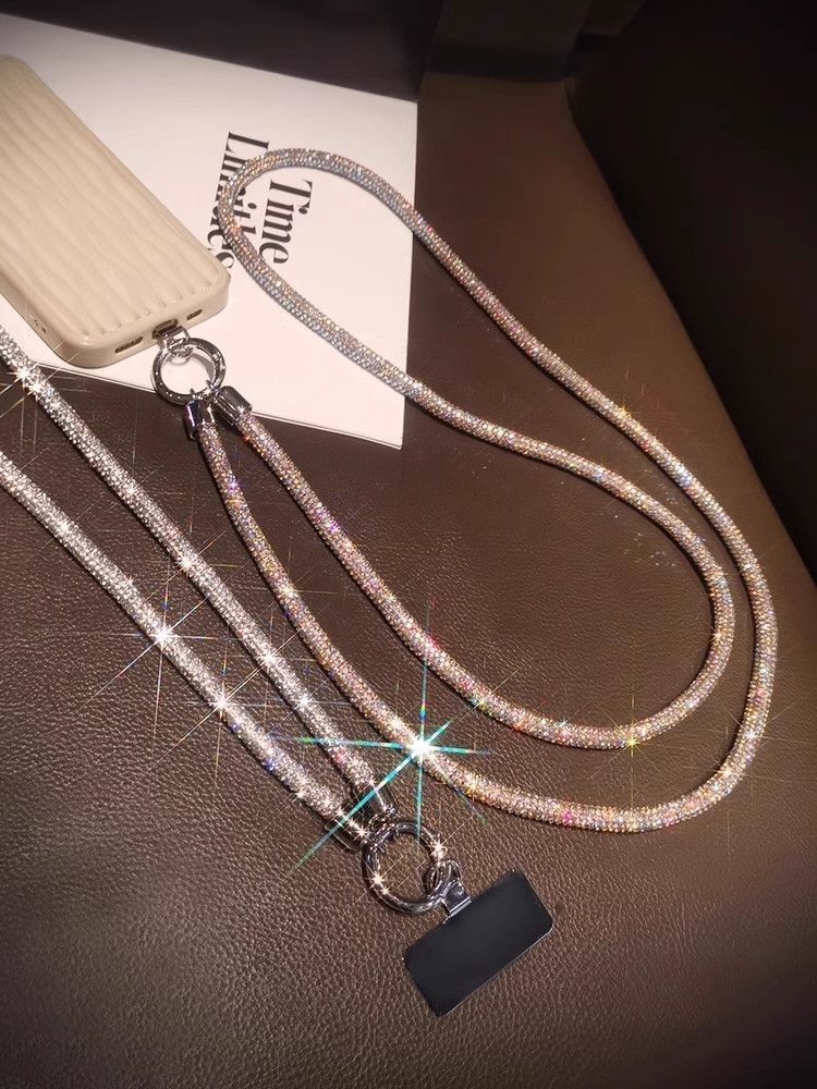 Long-length Chain Wrist Accessory For Mobile Phones, Featuring Luxurious Rhinestones And High-end Design, Suitable For Women's Mobile Phone Necklaces._voghion.com