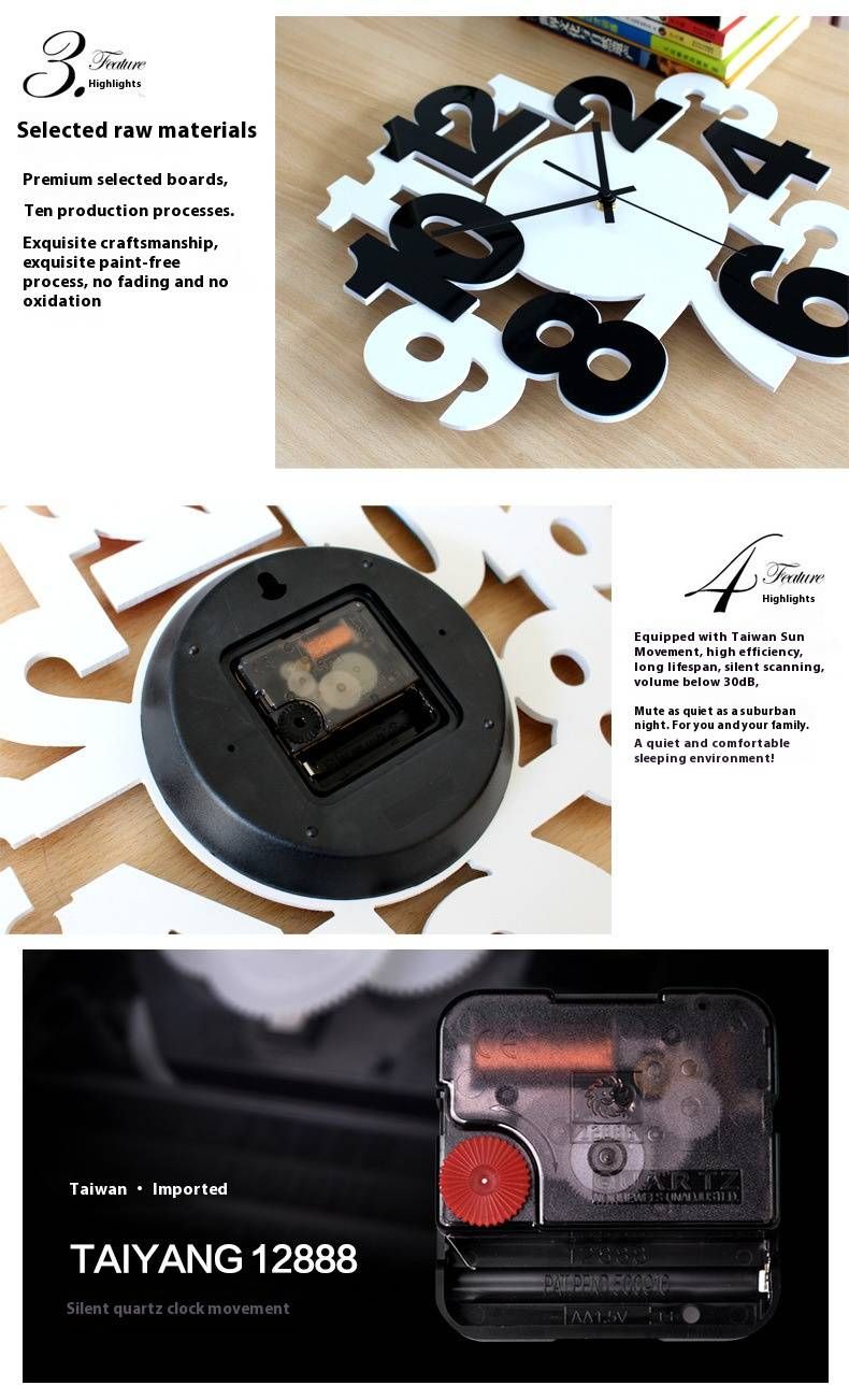 Horloge murale en acrylique à faire soi-même – Mouvement silencieux, ronde de 30 cm, style ferme, pour salon, chambre et bureau (à piles)_voghion.com