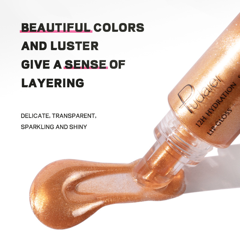 Pudaier Spigel Flësseg Faarf Glanz Hunneg Perl Liicht Fein Sprudelnd Glasur Feuchtigkeitsspendend Lippenstiftfaarf Make-up_voghion.com
