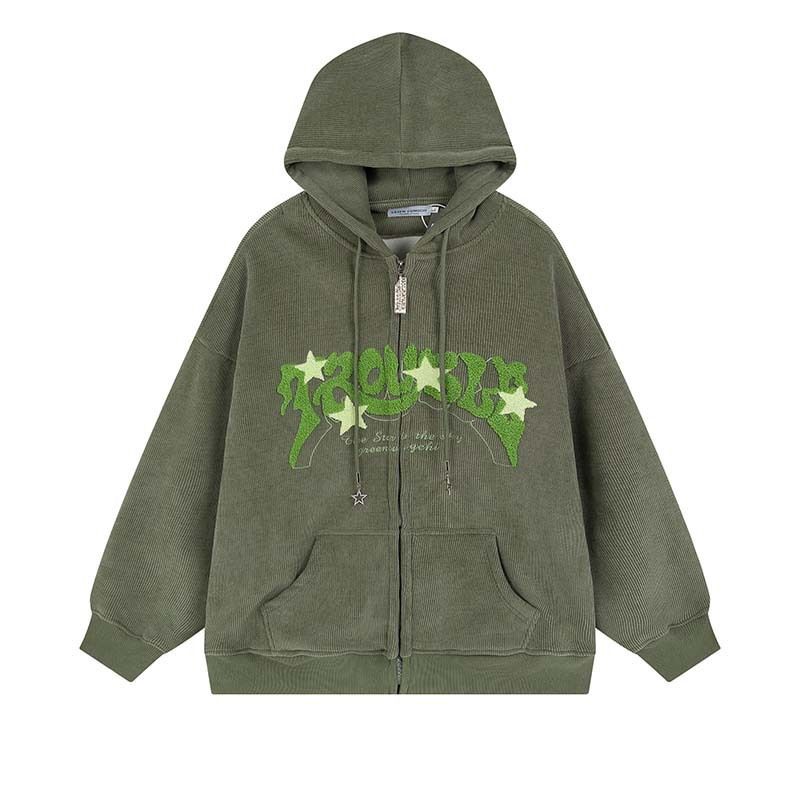 Cardigan con cappuccio largo, in stile americano, con ricamo a lettere, spesso e morbido, per coppie_voghion.com