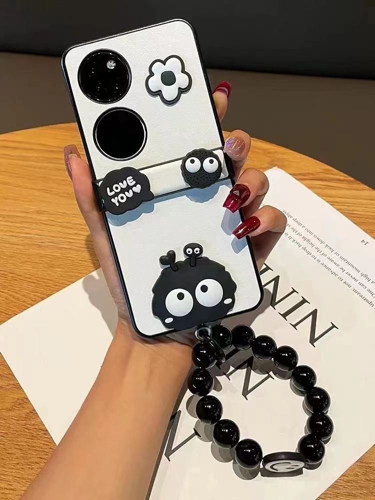 Korėjietiškas Kawaii gėlių anglies rutulinių karoliukų apyrankės grandinėlės telefono dėklas Huawei P50 Pocket P50Pocket 2 Pocket2 dangtelis Funda_voghion.com