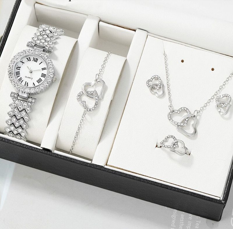 Elegant Heart-Shaped Jewelry Set For Women - Necklace, Bracelet, Earrings, Ring - Gold, Silver, Rose Gold_voghion.com