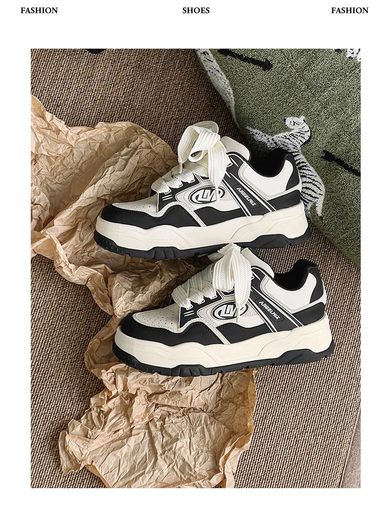 Gu Que pár egyedi tervezésű női fekete-fehér panda főutcai kenyér sokoldalú vastag talpú sport- és hétköznapi deszkacipő_voghion.com