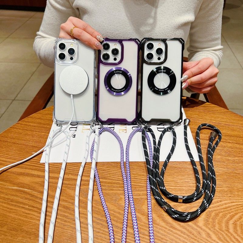 Wireless Magnetic Strap Case Samsung Galaxy S24 Ultra S23 Plus S22 S21 S20 FE A15 For Magsafe Charge Crossbody Lanyard_voghion.com