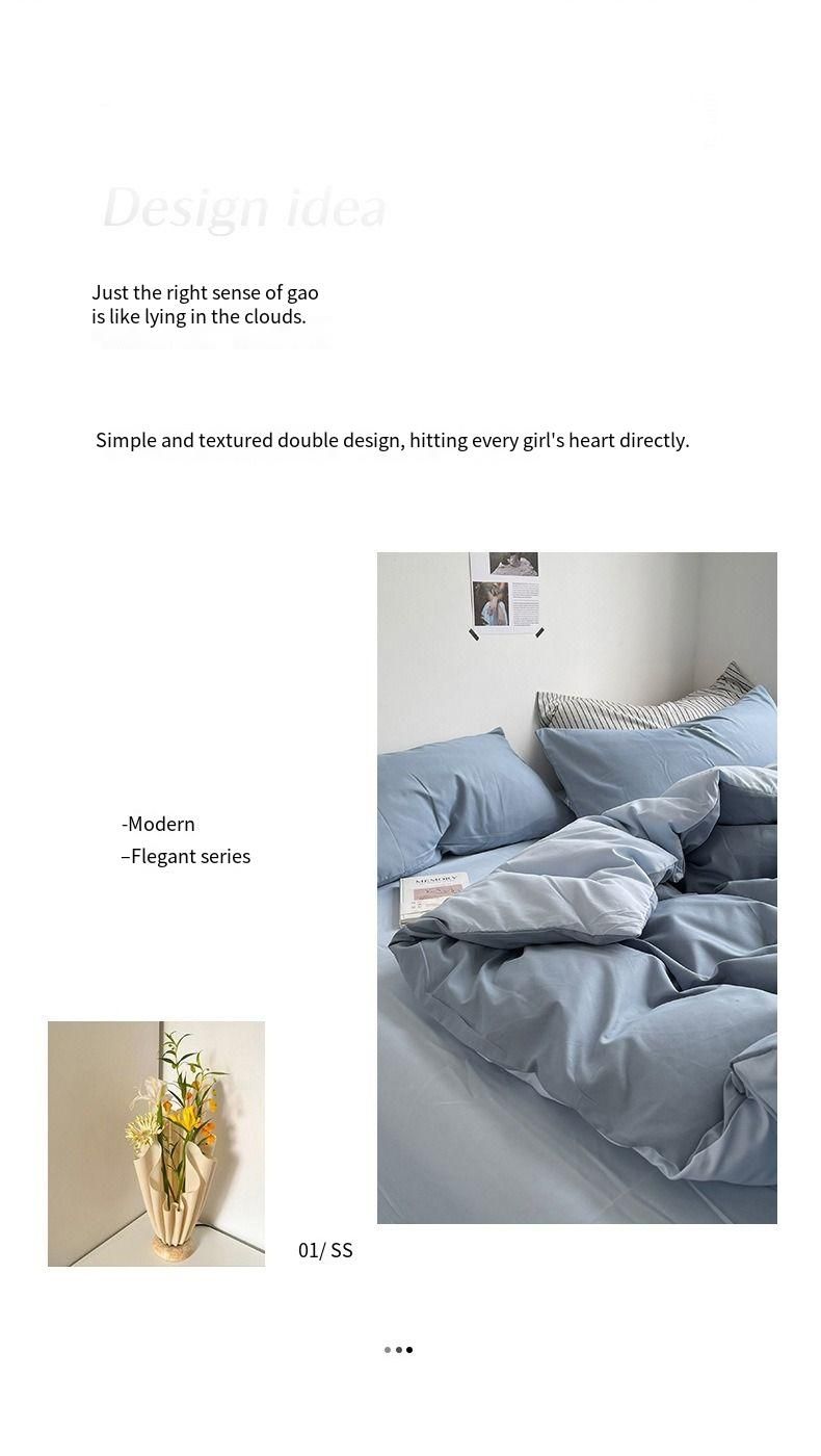 Set di quattro pezzi di biancheria da letto in cotone lavato a doppia trama, tinta unita, delicato sulla pelle, spesso e abrasivo, serie mista e abbinata._voghion.com