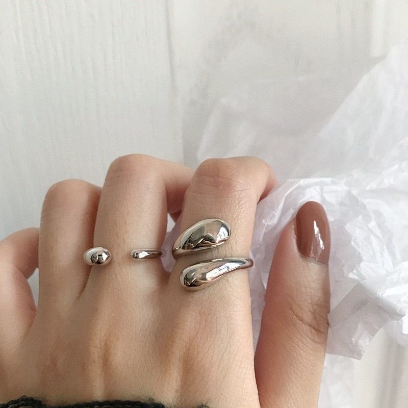 Anello da donna con goccia d'acqua, anello regolabile in acciaio inossidabile, anello con croce lucida e apertura a goccia._voghion.com
