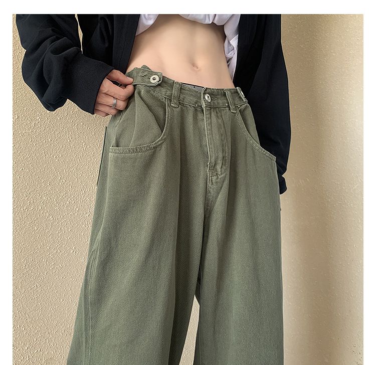 Hosen-Look Schlanke, übergroße Jeans in Militärgrün, gerade, lockere Hose mit weitem Bein für Herren im American High Street-Stil_voghion.com