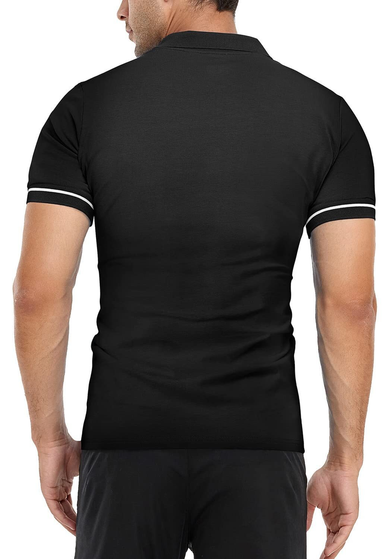 Men's lapel collar solid color slim fit t-shirt top_voghion.com