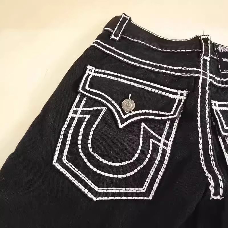 Trendy Rock Style Jeans Herren Weiß Dicke Linie Faith Plus Size Lose Gerade Hose Schwarz_voghion.com