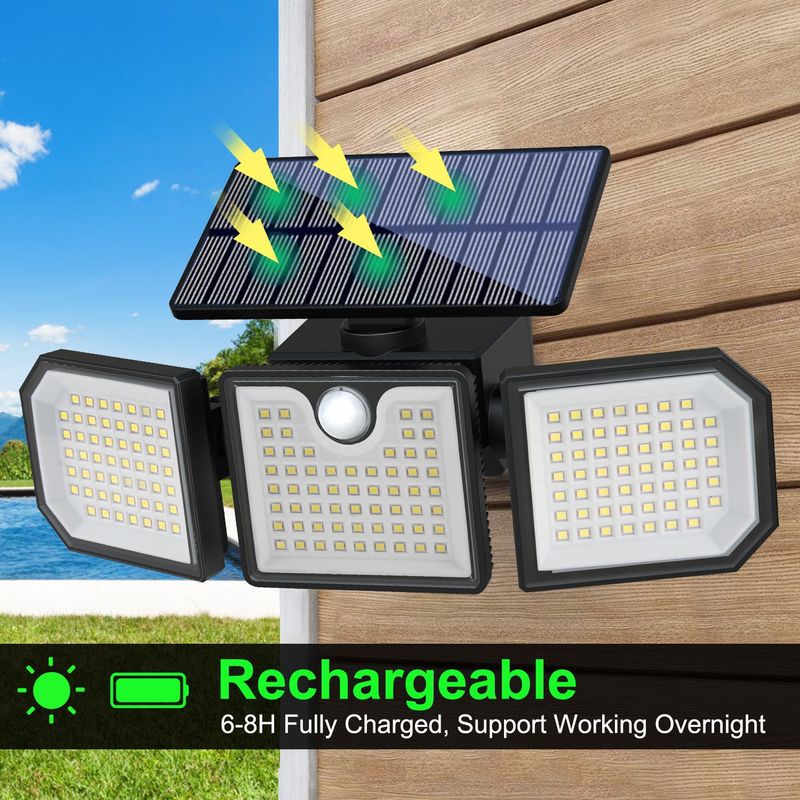 Zonne-buitenschijnwerper met drie koppen en sensor, afstandsbediening, waterdichte schijnwerper, tuinverlichting, straatverlichting, noodverlichting_voghion.com