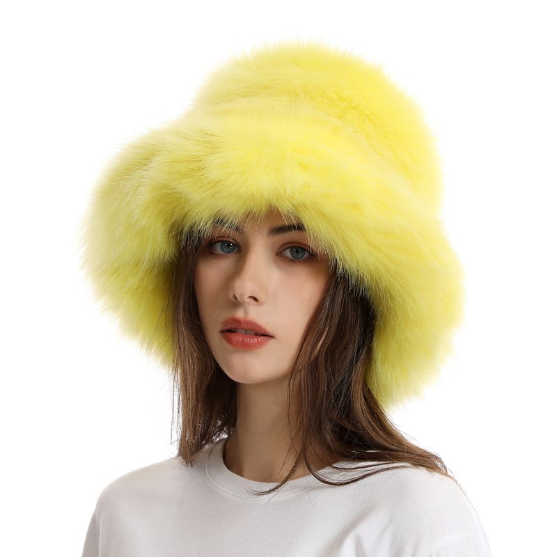 Trapper Hats Warm fisherman hat woman autumn-winter wide eaves thickened plush basin hat solid color plush hat_voghion.com