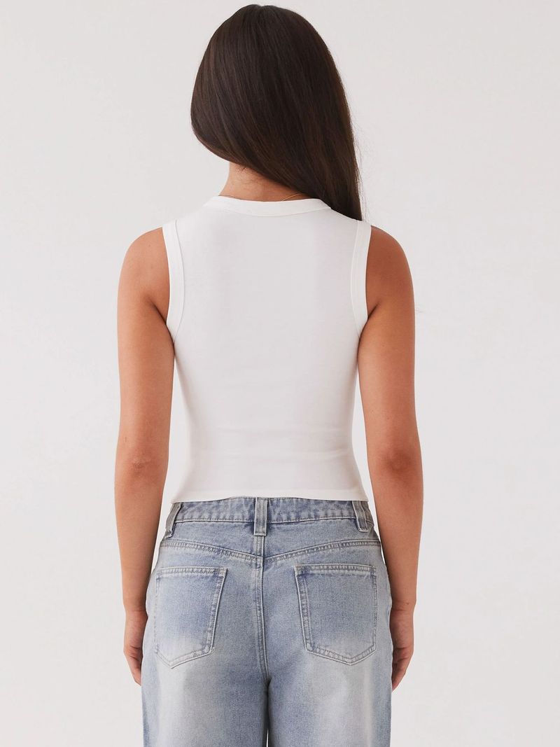 Damenbekleidung Sommer Y2K Slim Hot Girl Ärmellose Weste mit Rundhalsausschnitt und gerippten Knöpfen_voghion.com